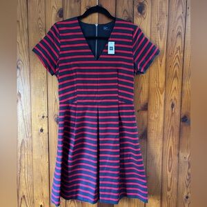 GAP Womens Red and Navy Striped Fit-and-Flare Dress NWT